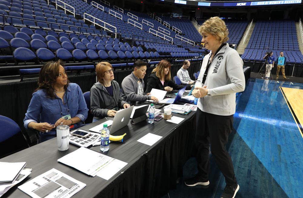Iowa Hawkeyes head coach Lisa Bluder during media and practice as they prepare for their Sweet 16 matchup against NC State Friday, March 29, 2019 at the Greensboro Coliseum in Greensboro, NC.(Brian Ray/hawkeyesports.com)
