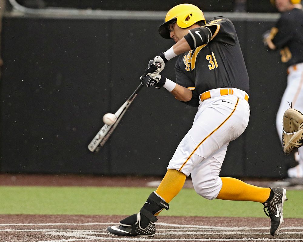 Iowa Hawkeyes third baseman Matthew Sosa (31) bats during the seventh inning of their game against Illinois State at Duane Banks Field in Iowa City on Wednesday, Apr. 3, 2019. (Stephen Mally/hawkeyesports.com)