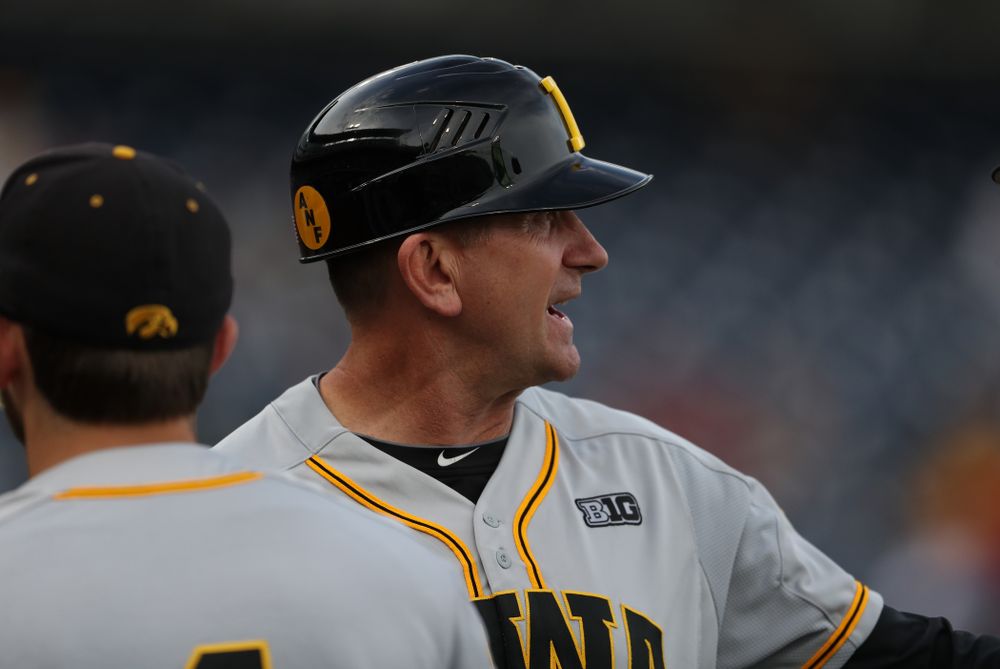 Iowa Hawkeyes head coach Rick Heller against the Indiana Hoosiers in the first round of the Big Ten Baseball Tournament Wednesday, May 22, 2019 at TD Ameritrade Park in Omaha, Neb. (Brian Ray/hawkeyesports.com)