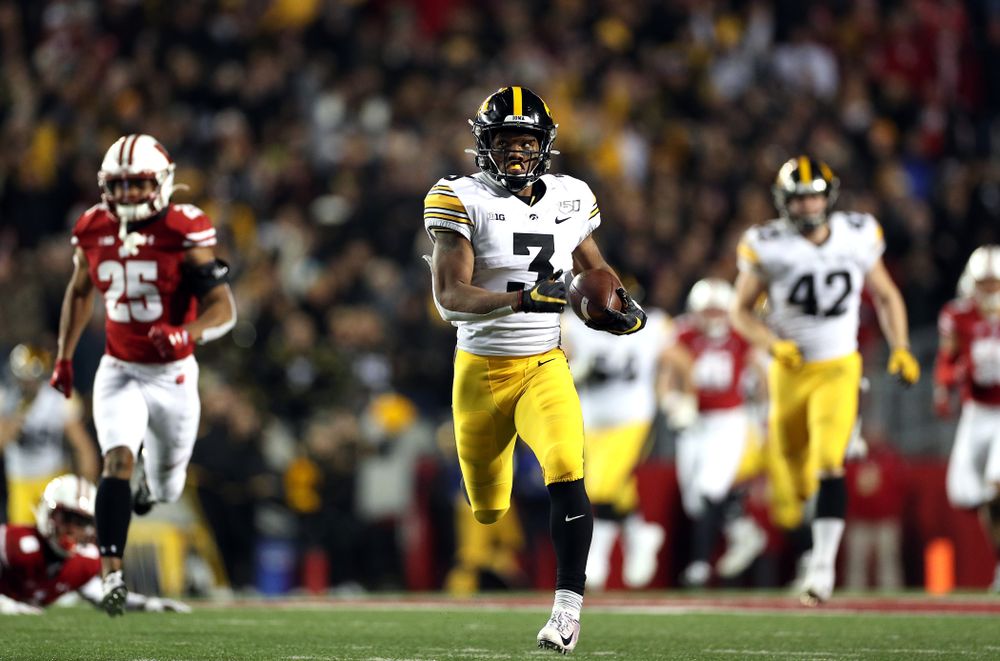Iowa Hawkeyes wide receiver Tyrone Tracy Jr. (3) against the Wisconsin Badgers Saturday, November 9, 2019 at Camp Randall Stadium in Madison, Wisc. (Brian Ray/hawkeyesports.com)