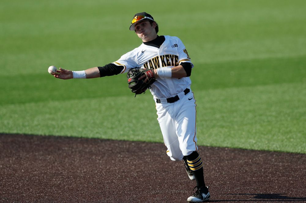 Iowa Hawkeyes infielder Mitchell Boe (4) against Northern Illinois Tuesday, April 17, 2018 at Duane Banks Field. (Brian Ray/hawkeyesports.com)