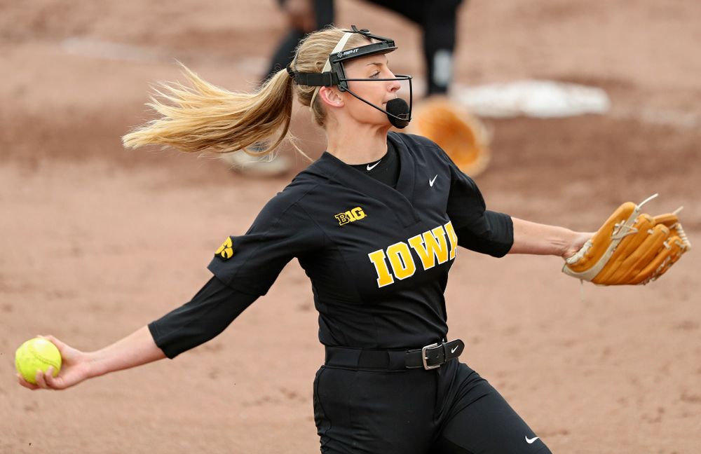 Iowa pitcher Allison Doocy (3) delivers to the plate for a strikeout during the fourth inning of their game against Iowa Softball vs Indian Hills Community College at Pearl Field in Iowa City on Sunday, Oct 6, 2019. (Stephen Mally/hawkeyesports.com)
