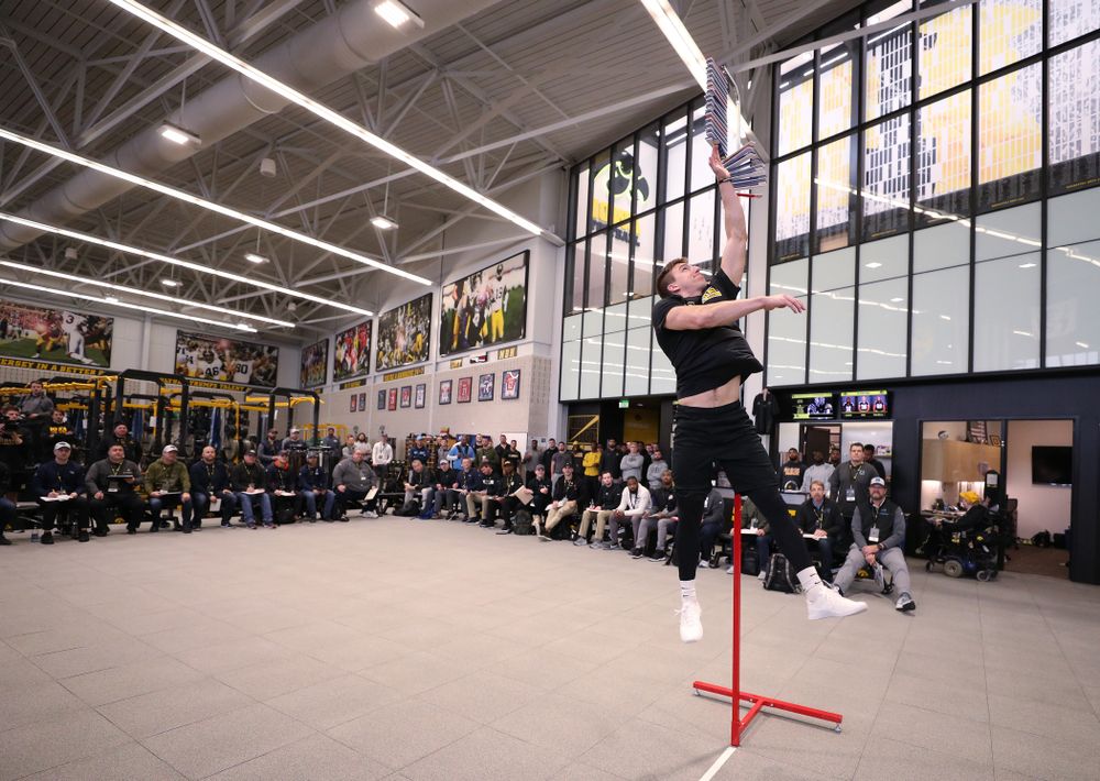 Iowa Hawkeyes wide receiver Kyle Groeneweg (14) during the teamÕs annual Pro Day Monday, March 25, 2019 at the Hansen Football Performance Center. (Brian Ray/hawkeyesports.com)