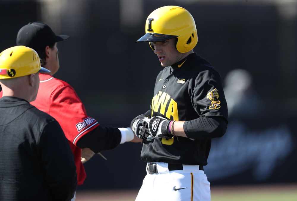 Iowa Hawkeyes outfielder Ben Norman (9) against California State Northridge Sunday, March 17, 2019 at Duane Banks Field. (Brian Ray/hawkeyesports.com)