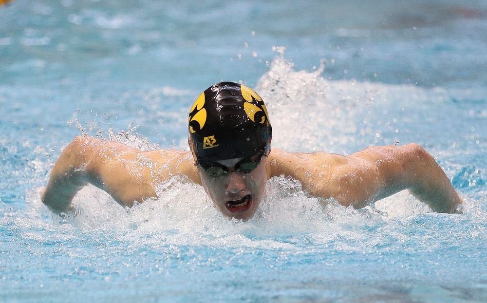 Iowa's Dolan Craine competes in the 200-yard butterfly during the third day of the Hawkeye Invitational at the Campus Recreation and Wellness Center on November 17, 2018. (Tork Mason/hawkeyesports.com)