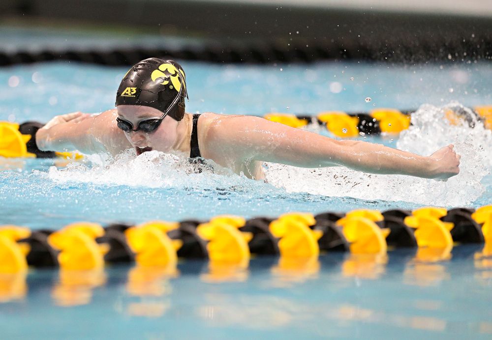 Iowa’s Kelsey Drake swims a 200 yard butterfly time trial during the 2020 Big Ten Women’s Swimming and Diving Championships at the Campus Recreation and Wellness Center in Iowa City on Wednesday, February 19, 2020. (Stephen Mally/hawkeyesports.com)