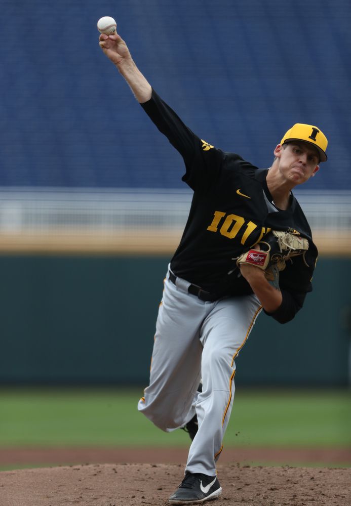 Iowa Hawkeyes Grant Judkins (7) against the Nebraska Cornhuskers in the first round of the Big Ten Baseball Tournament Friday, May 24, 2019 at TD Ameritrade Park in Omaha, Neb. (Brian Ray/hawkeyesports.com)