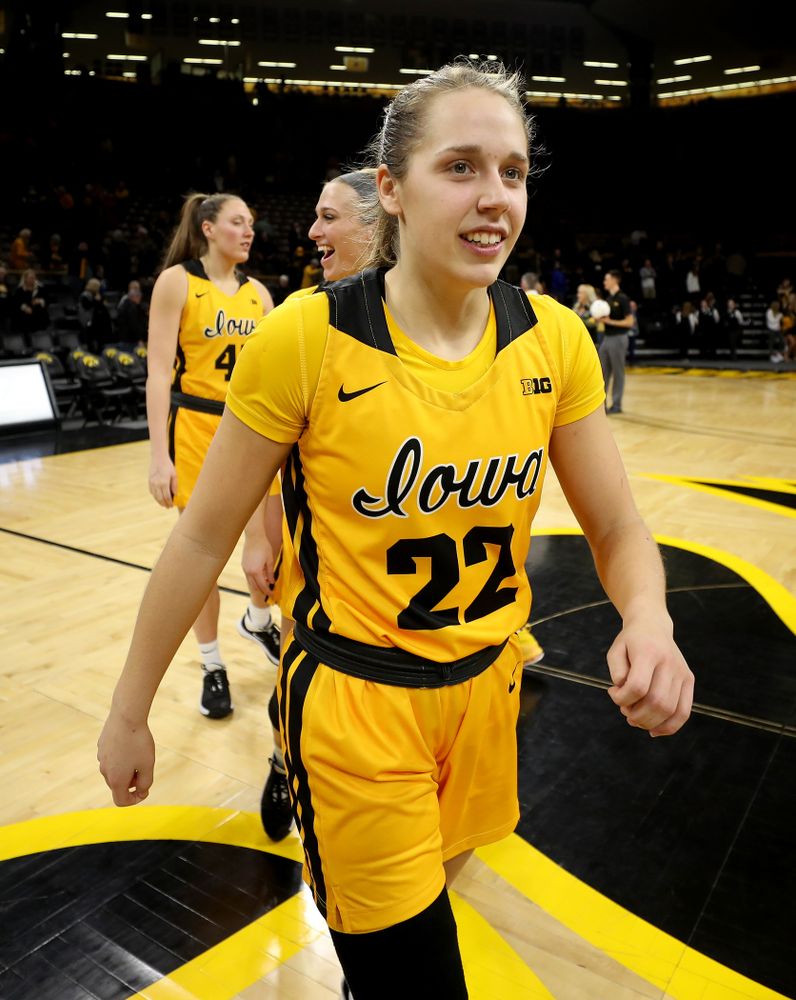 Iowa Hawkeyes guard Kathleen Doyle (22) during senior day activities following their win over the Minnesota Golden Gophers Thursday, February 27, 2020 at Carver-Hawkeye Arena. (Brian Ray/hawkeyesports.com)