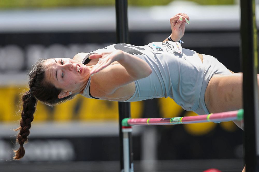 Iowa's Jenny Kimbro during the womenÕs high jump at the Big Ten Outdoor Track and Field Championships at Francis X. Cretzmeyer Track on Friday, May 10, 2019. (Lily Smith/hawkeyesports.com)