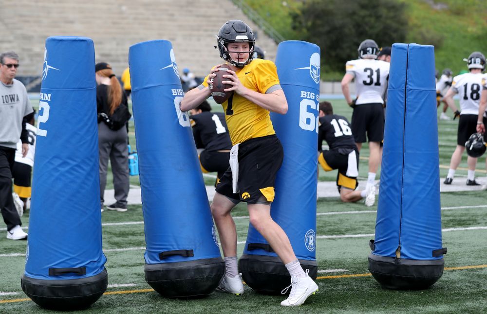 Iowa Hawkeyes quarterback Spencer Petras (7) during practice Sunday, December 22, 2019 at Mesa Community College in San Diego. (Brian Ray/hawkeyesports.com)