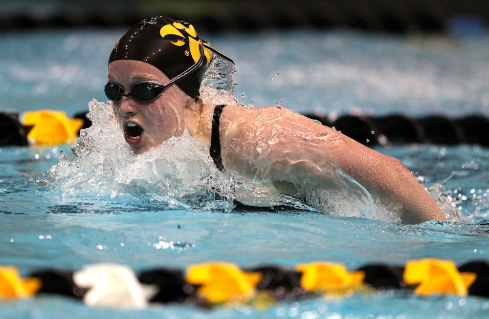 Iowa's Kelsey Drake swims the 200-yard butterfly against the Iowa State Cyclones in the Iowa Corn Cy-Hawk Series Friday, December 7, 2018 at at the Campus Recreation and Wellness Center. (Brian Ray/hawkeyesports.com)