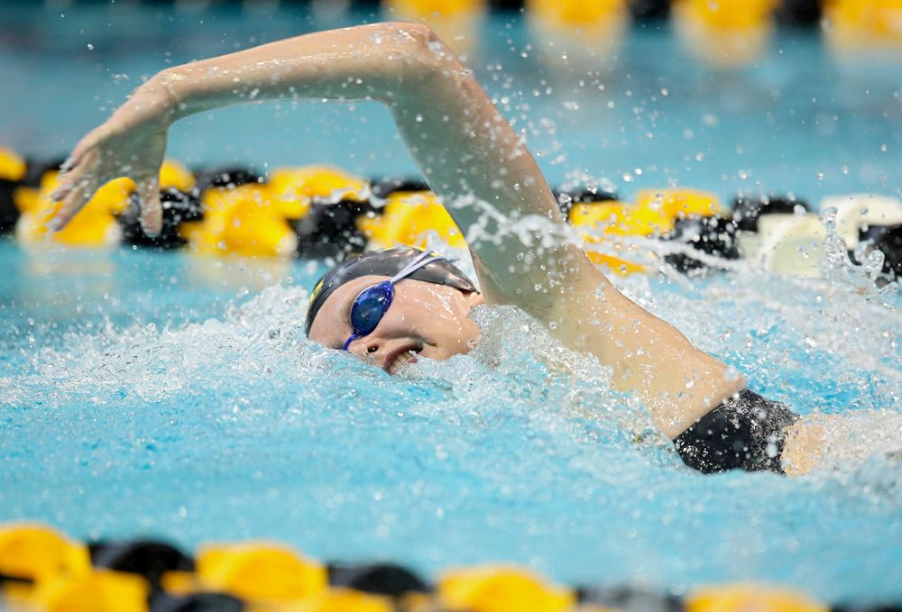 Iowa’s Sarah Schemmel swims in the women’s 100 yard freestyle preliminary event during the 2020 Women’s Big Ten Swimming and Diving Championships at the Campus Recreation and Wellness Center in Iowa City on Saturday, February 22, 2020. (Stephen Mally/hawkeyesports.com)