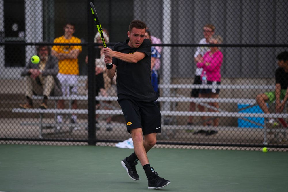 IowaÕs Kareem Allaf at tennis vs Illinois State on Sunday, April 21, 2019 at the Hawkeye Tennis and Recreation Complex. (Lily Smith/hawkeyesports.com)