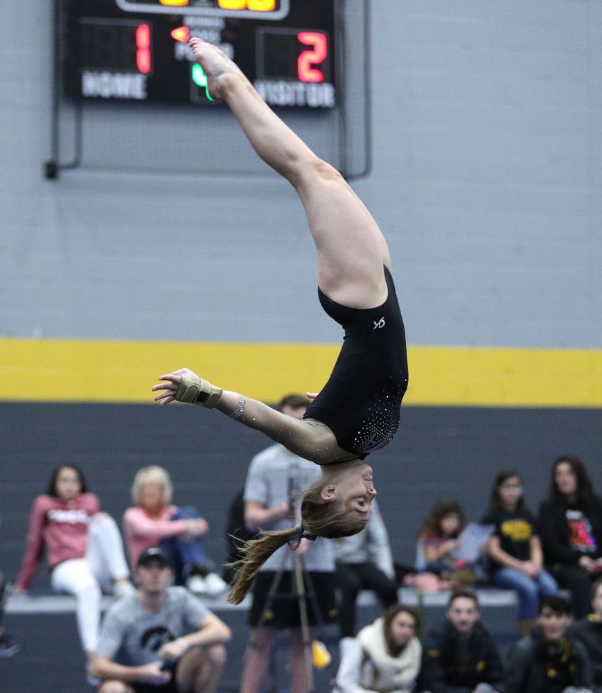 Lauren Guerin competes on the floor during the Black and Gold intrasquad meet Saturday, December 1, 2018 at the University of Iowa Field House. (Brian Ray/hawkeyesports.com)