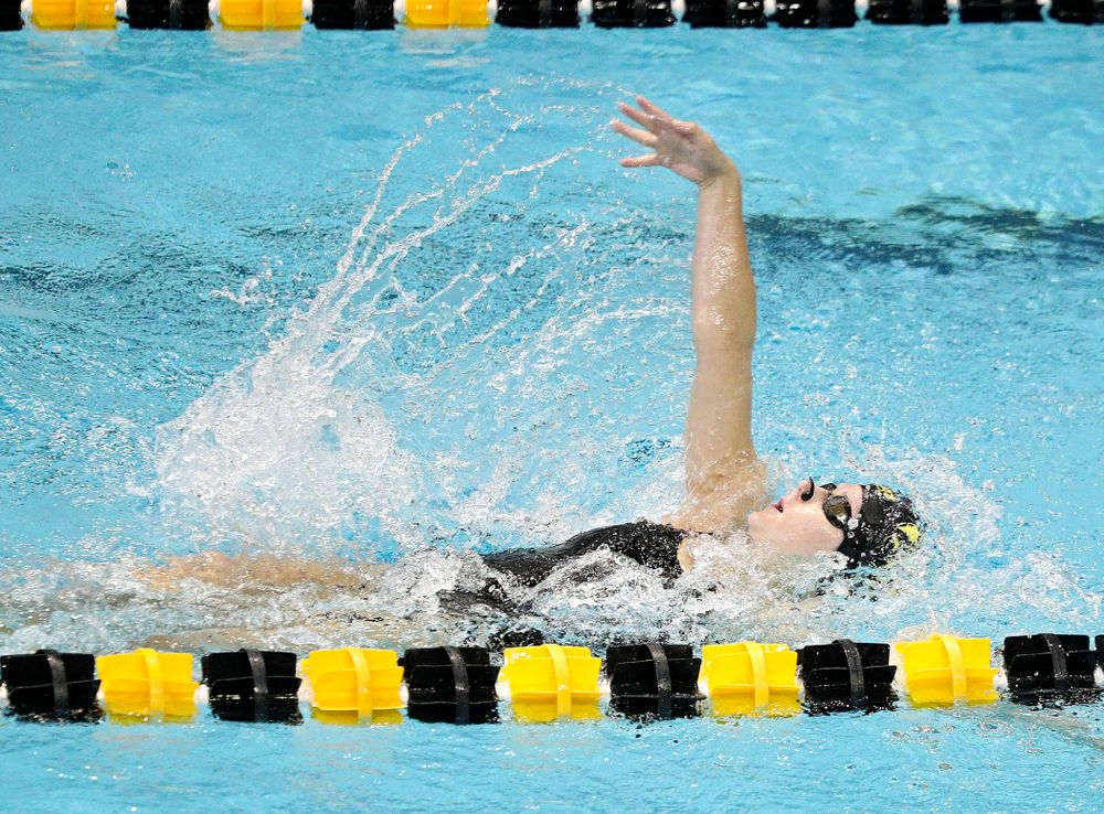 Iowa’s Zoe Pawloski swims the women’s 200-yard backstroke event during their meet against Michigan State and Northern Iowa at the Campus Recreation and Wellness Center in Iowa City on Friday, Oct 4, 2019. (Stephen Mally/hawkeyesports.com)