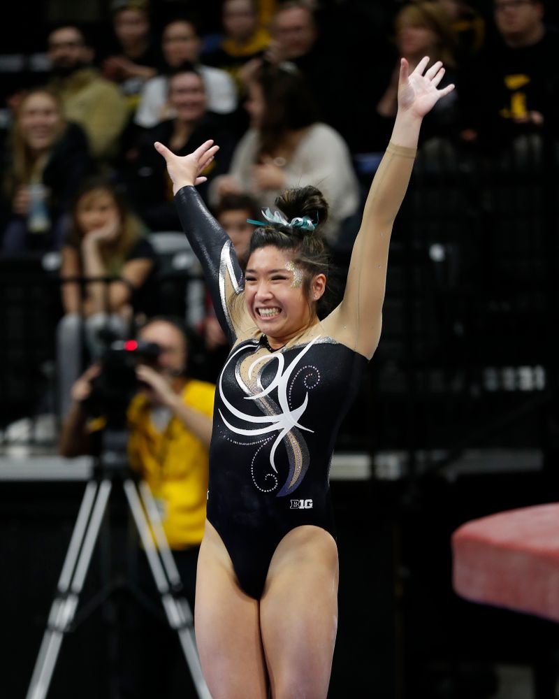 Iowa's Nicole Chow competes on the vault against the Nebraska Cornhuskers 