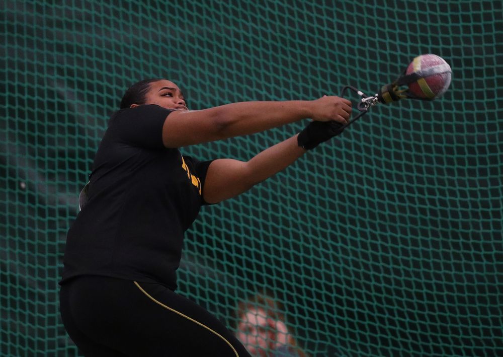 Iowa's Laulauga Tausaga competes in the weight throw Friday, January 11, 2019 at the Hawkeye Tennis and Recreation Center. (Brian Ray/hawkeyesports.com)