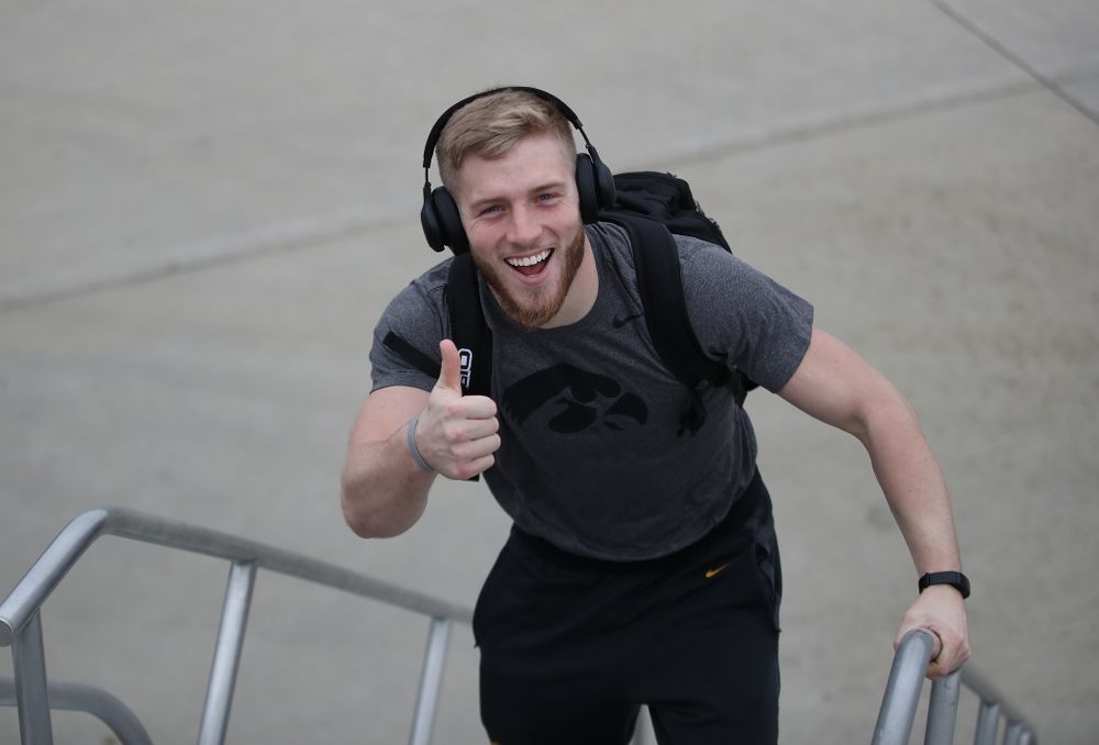 Iowa Hawkeyes defensive back Jake Gervase (30) boards the team plane Wednesday, December 26, 2018 as they travel to Tampa, Florida for the Outback Bowl. (Brian Ray/hawkeyesports.com)