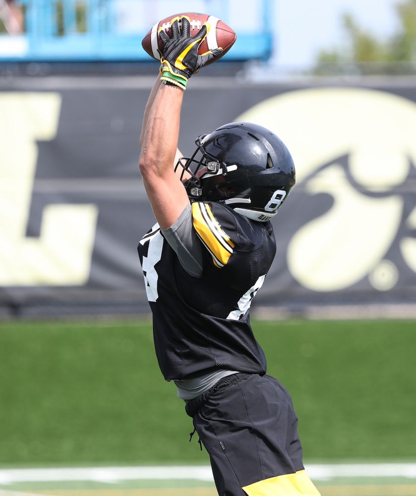 Iowa Hawkeyes wide receiver Alec Kritta (83) during Fall Camp Practice No. 4 Monday, August 5, 2019 at the Ronald D. and Margaret L. Kenyon Football Practice Facility. (Brian Ray/hawkeyesports.com)