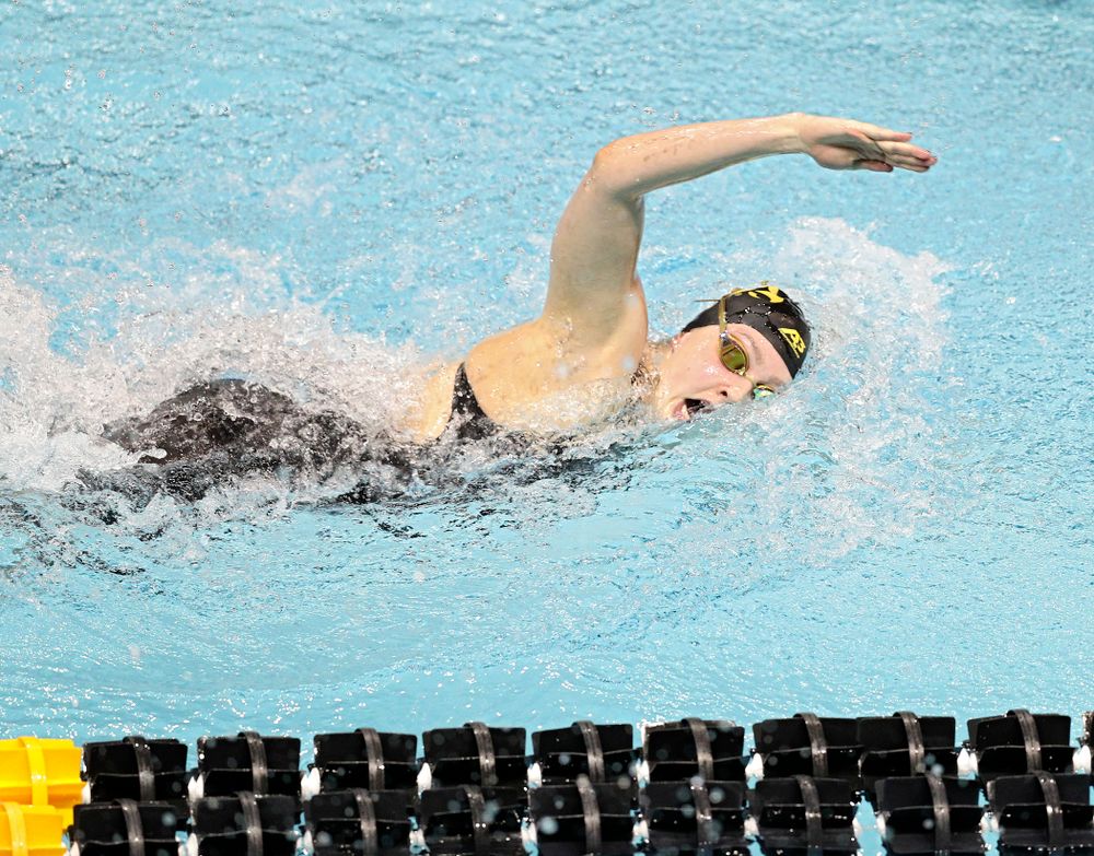 Iowa’s Emilia Sansome swims the 800 yard freestyle relay event during the 2020 Big Ten Women’s Swimming and Diving Championships at the Campus Recreation and Wellness Center in Iowa City on Wednesday, February 19, 2020. (Stephen Mally/hawkeyesports.com)