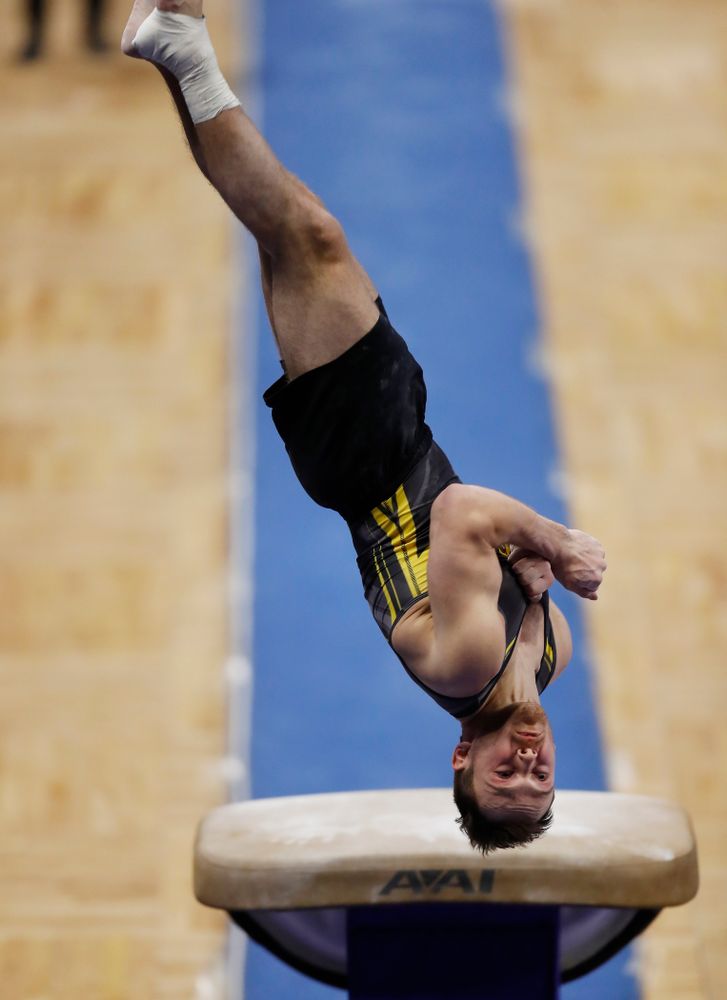 Iowa's Dylan Ellsworth competes on the vault