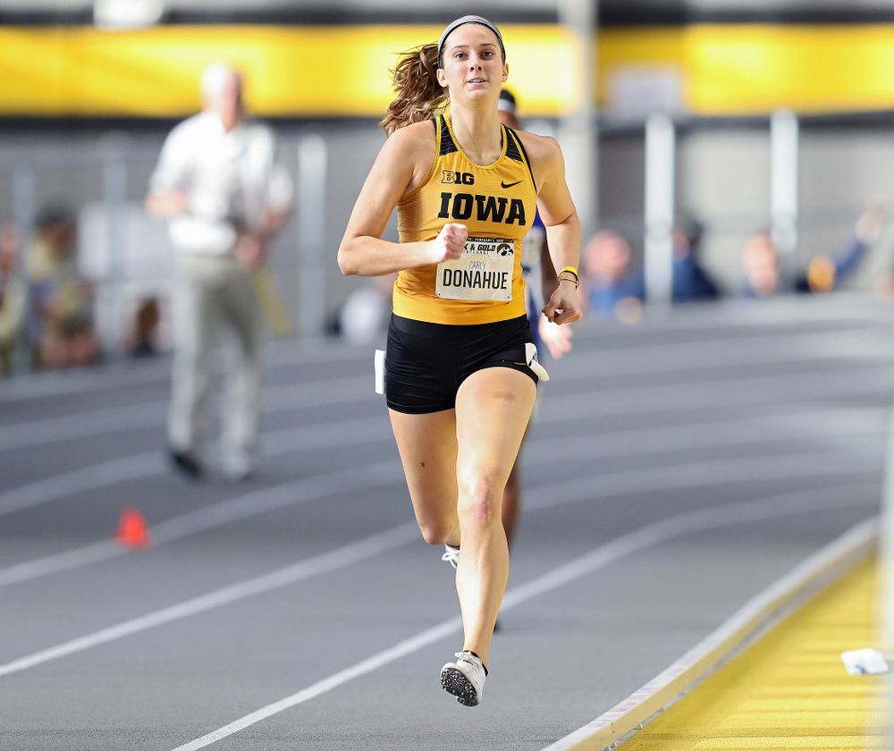 Iowa’s Carly Donahue runs the women’s 400 meter dash event at the Black and Gold Invite at the Recreation Building in Iowa City on Saturday, February 1, 2020. (Stephen Mally/hawkeyesports.com)