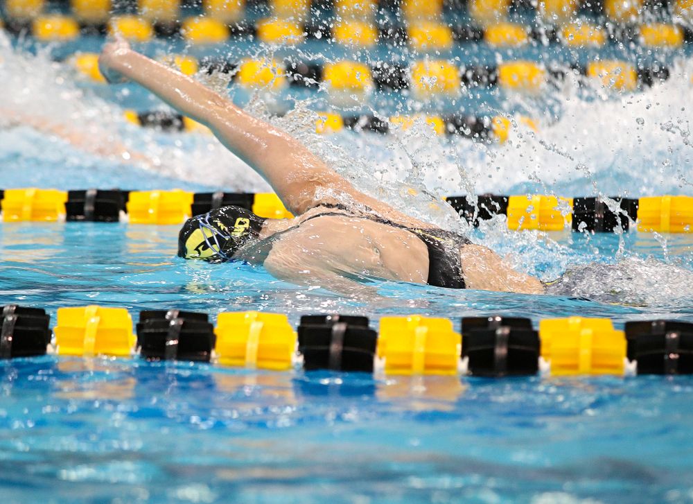 Iowa’s Sarah Schemmel swims in the women’s 200 yard freestyle relay event during the 2020 Women’s Big Ten Swimming and Diving Championships at the Campus Recreation and Wellness Center in Iowa City on Friday, February 21, 2020. (Stephen Mally/hawkeyesports.com)