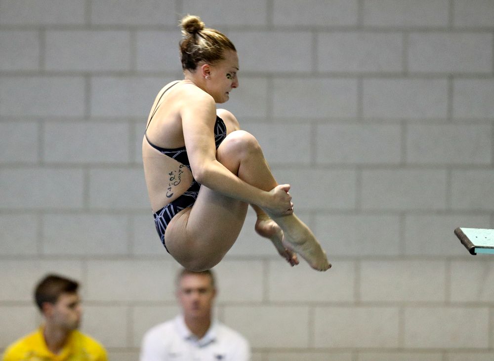 Iowa’s Samantha Tamborski competes in the women’s 3 meter diving preliminary event during the 2020 Women’s Big Ten Swimming and Diving Championships at the Campus Recreation and Wellness Center in Iowa City on Friday, February 21, 2020. (Stephen Mally/hawkeyesports.com)