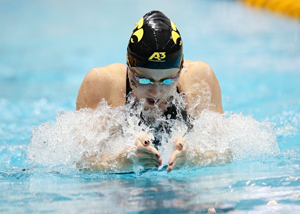 Iowa’s Aleksandra Olesiak swims the women’s 200 yard breaststroke C final event during the 2020 Women’s Big Ten Swimming and Diving Championships at the Campus Recreation and Wellness Center in Iowa City on Saturday, February 22, 2020. (Stephen Mally/hawkeyesports.com)