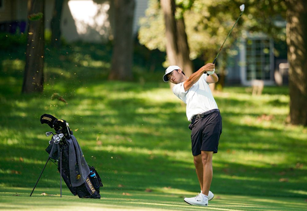 Iowa’s Joe Kim hits from the fairway during the second day of the Golfweek Conference Challenge at the Cedar Rapids Country Club in Cedar Rapids on Monday, Sep 16, 2019. (Stephen Mally/hawkeyesports.com)