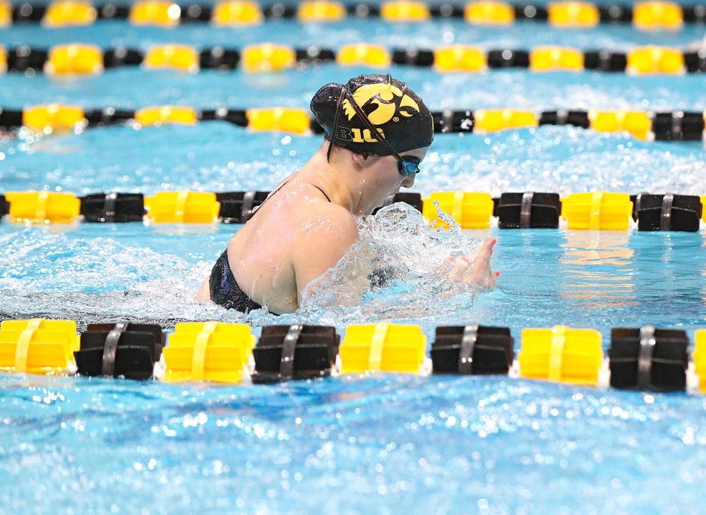 Iowa’s Christina Crane swims the women’s 200 yard individual medley preliminary event during the 2020 Women’s Big Ten Swimming and Diving Championships at the Campus Recreation and Wellness Center in Iowa City on Thursday, February 20, 2020. (Stephen Mally/hawkeyesports.com)