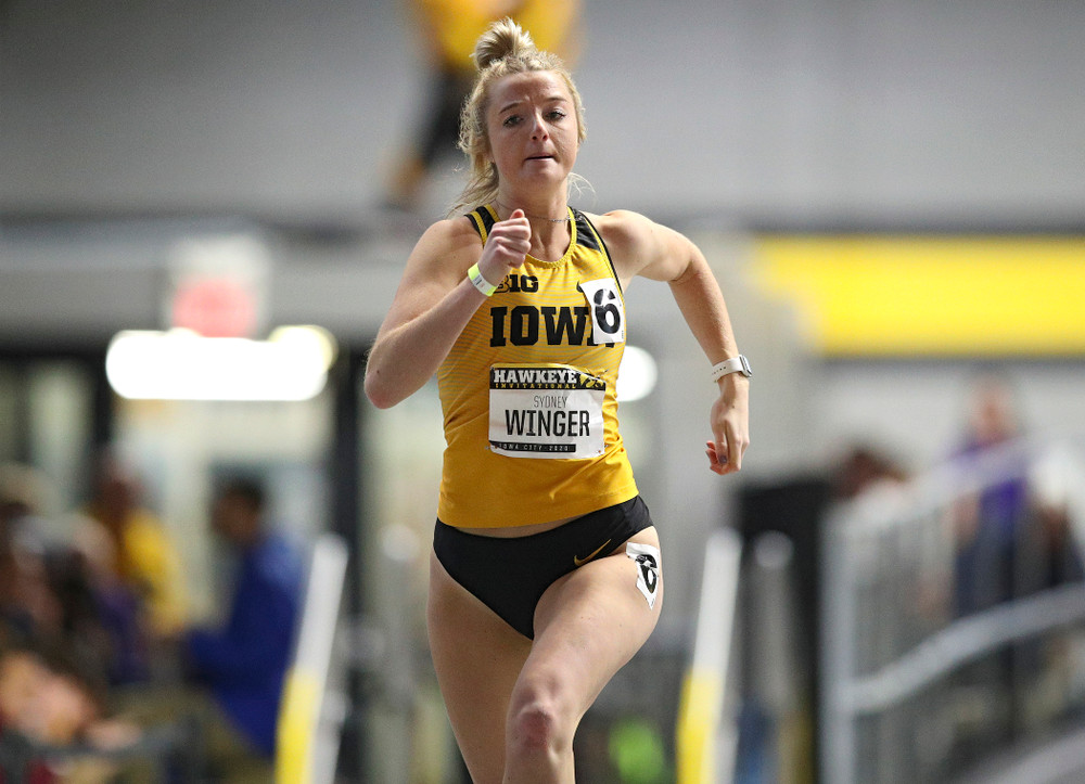 Iowa’s Sydney Winger runs the women’s 200 meter dash event during the Hawkeye Invitational at the Recreation Building in Iowa City on Saturday, January 11, 2020. (Stephen Mally/hawkeyesports.com)