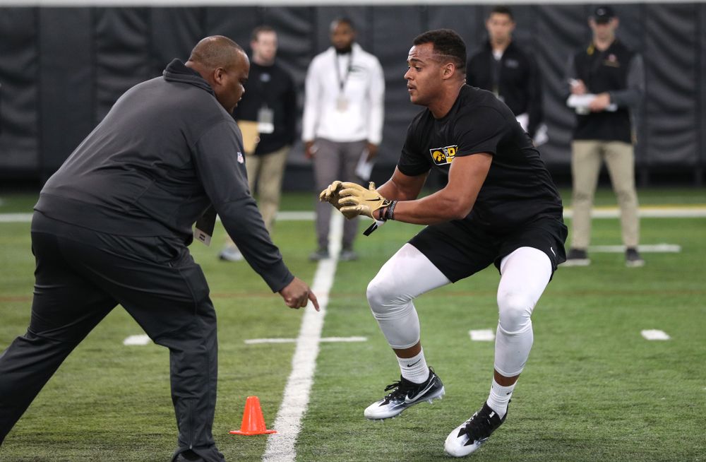 Iowa Hawkeyes tight end Noah Fant (87) during the teamÕs annual Pro Day Monday, March 25, 2019 at the Hansen Football Performance Center. (Brian Ray/hawkeyesports.com)