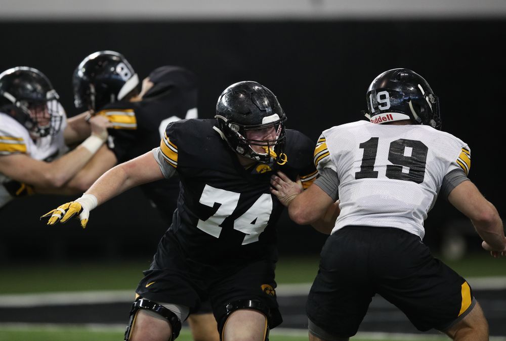 Iowa Hawkeyes defensive lineman Austin Schulte (74) during preparation for the 2019 Outback Bowl Monday, December 17, 2018 at the Hansen Football Performance Center. (Brian Ray/hawkeyesports.com)