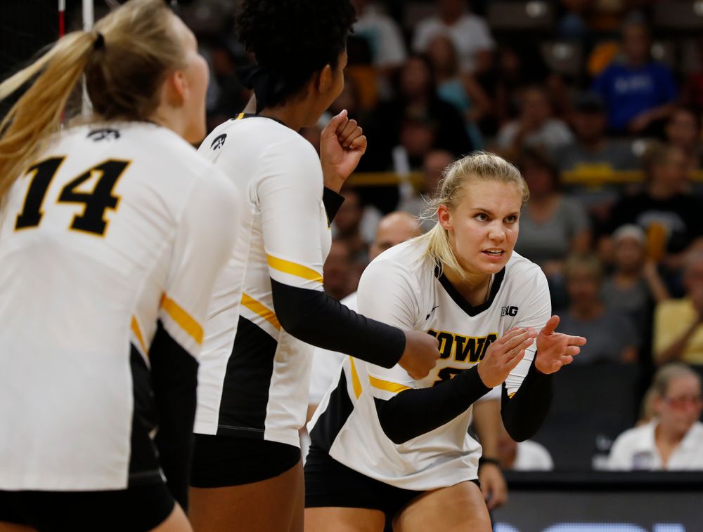 Iowa Hawkeyes right side hitter Reghan Coyle (8) against Eastern Illinois Sunday, September 9, 2018 at Carver-Hawkeye Arena. (Brian Ray/hawkeyesports.com)