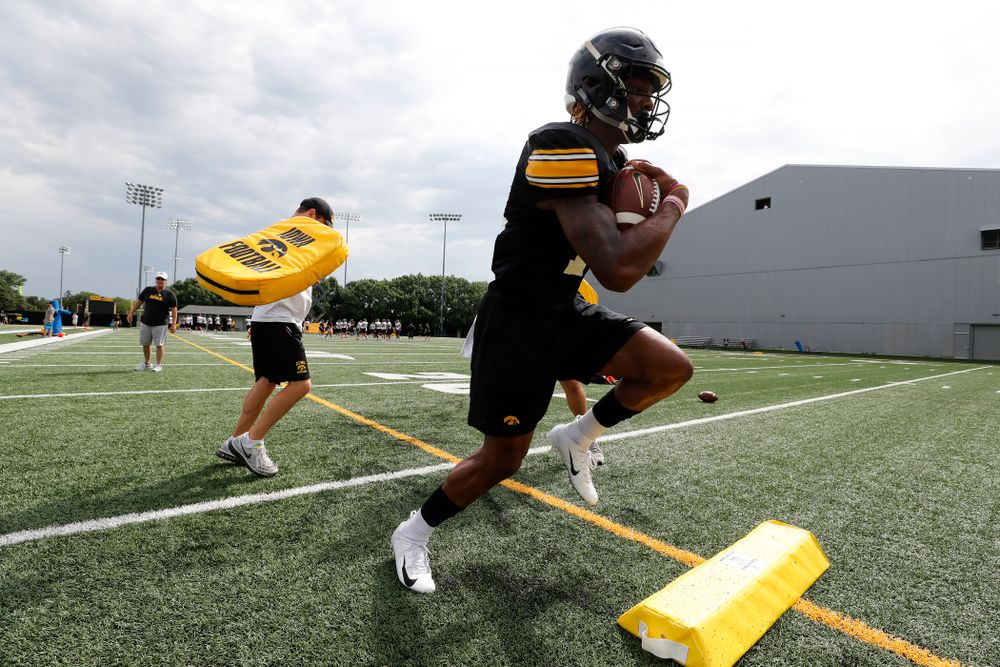 Iowa Hawkeyes wide receiver Brandon Smith (12) during practice No. 4 of Fall Camp Monday, August 6, 2018 at the Hansen Football Performance Center. (Brian Ray/hawkeyesports.com)