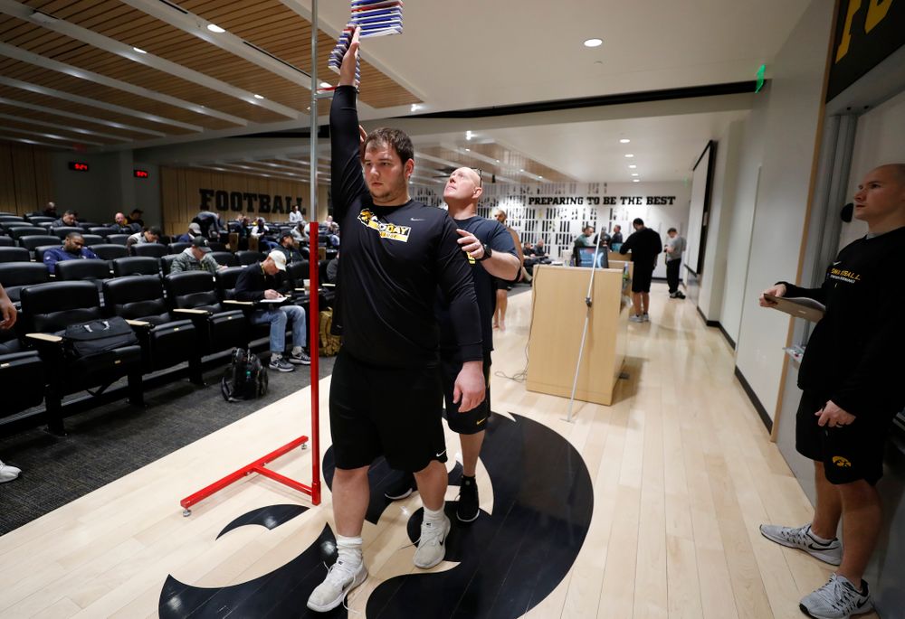 Iowa Hawkeyes defensive lineman Nathan Bazata (99) during the team's annual pro day Monday, March 26, 2018 at the Hansen Football Performance Center. (Brian Ray/hawkeyesports.com)