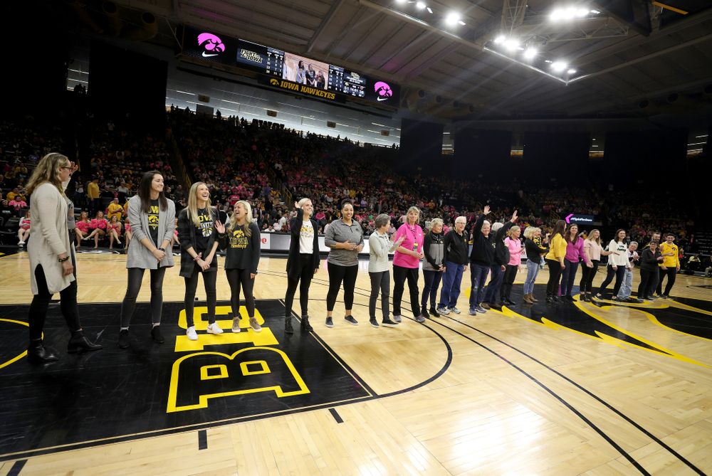 Former players are recognized at halftime of the Iowa Hawkeyes game against the Wisconsin Badgers Sunday, February 16, 2020 at Carver-Hawkeye Arena. (Brian Ray/hawkeyesports.com)