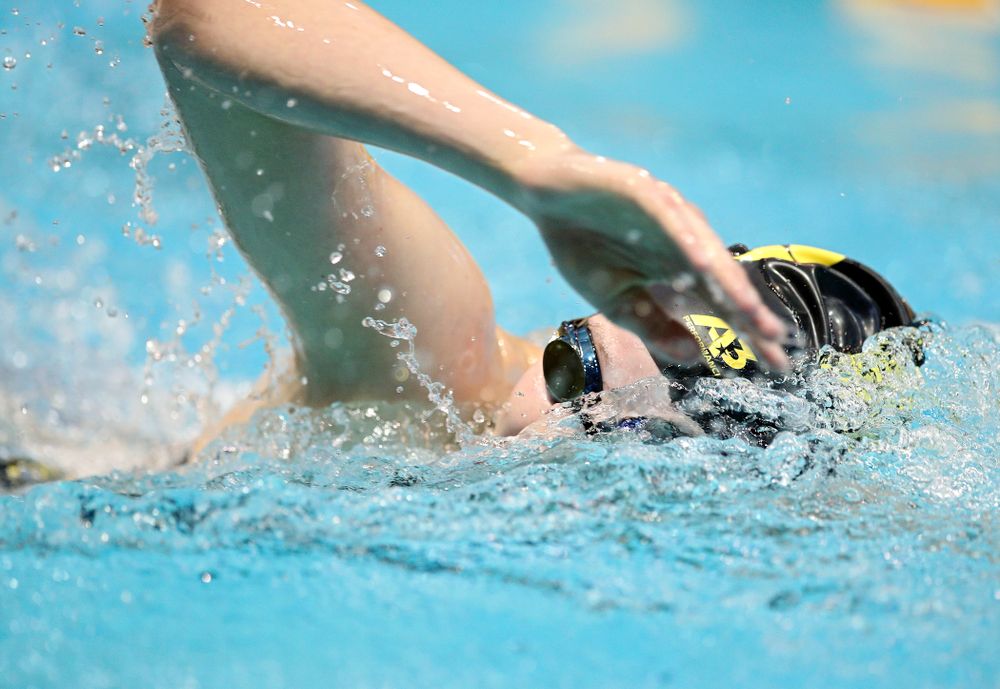 Iowa’s Taylor Hartley swims the women’s 500 yard freestyle preliminary event during the 2020 Women’s Big Ten Swimming and Diving Championships at the Campus Recreation and Wellness Center in Iowa City on Thursday, February 20, 2020. (Stephen Mally/hawkeyesports.com)