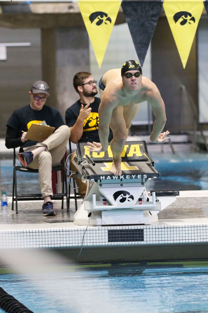 Iowa’s Evan Holt during Iowa swim and dive vs Minnesota on Saturday, October 26, 2019 at the Campus Wellness and Recreation Center. (Lily Smith/hawkeyesports.com)
