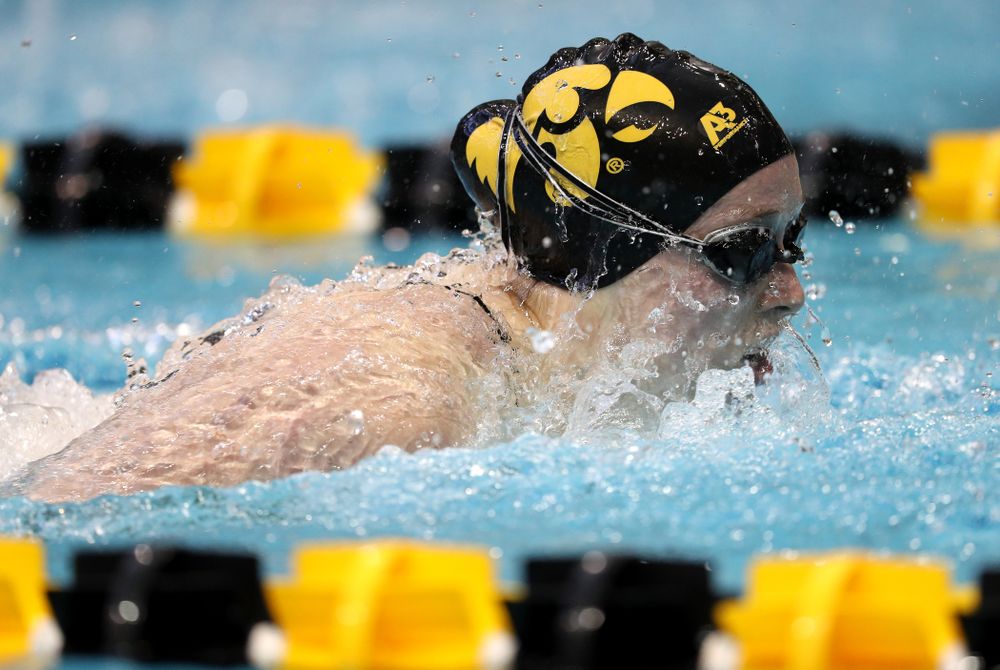 Iowa's Kelsey Drake swims the 200 yard butterfly during a double dual against Wisconsin and Northwestern Saturday, January 19, 2019 at the Campus Recreation and Wellness Center. (Brian Ray/hawkeyesports.com)