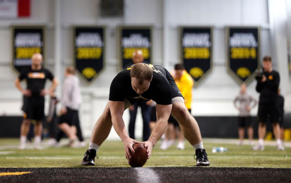 Iowa Hawkeyes long snapper Tyler Kluver (97) during the team's annual pro day Monday, March 26, 2018 at the Hansen Football Performance Center. (Brian Ray/hawkeyesports.com)