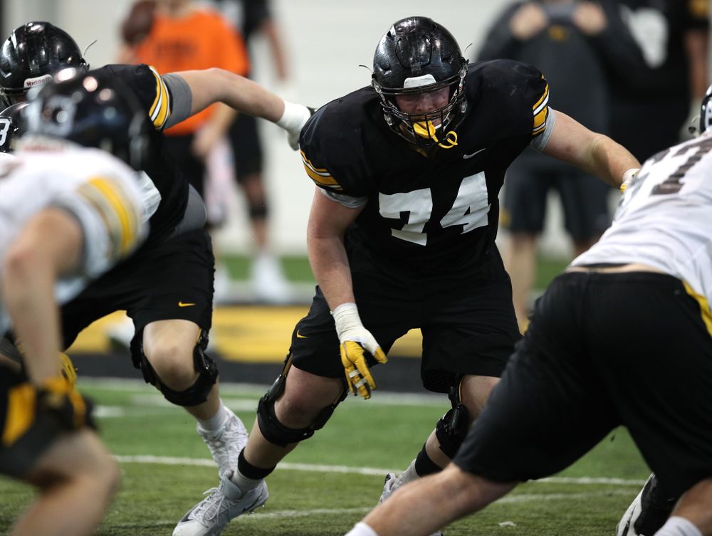 Iowa Hawkeyes defensive lineman Austin Schulte (74) during preparation for the 2019 Outback Bowl Monday, December 17, 2018 at the Hansen Football Performance Center. (Brian Ray/hawkeyesports.com)