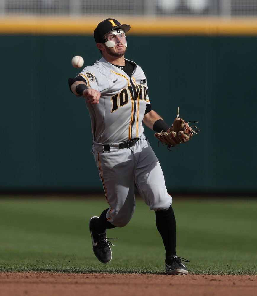 Iowa Hawkeyes infielder Mitchell Boe (4) against the Indiana Hoosiers in the first round of the Big Ten Baseball Tournament Wednesday, May 22, 2019 at TD Ameritrade Park in Omaha, Neb. (Brian Ray/hawkeyesports.com)