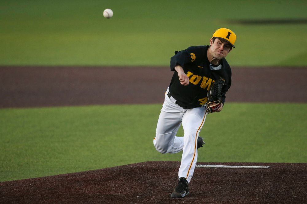 Iowa pitcher Grant Leonard at the game vs. Bradley on Tuesday, March 26, 2019 at (place). (Lily Smith/hawkeyesports.com)
