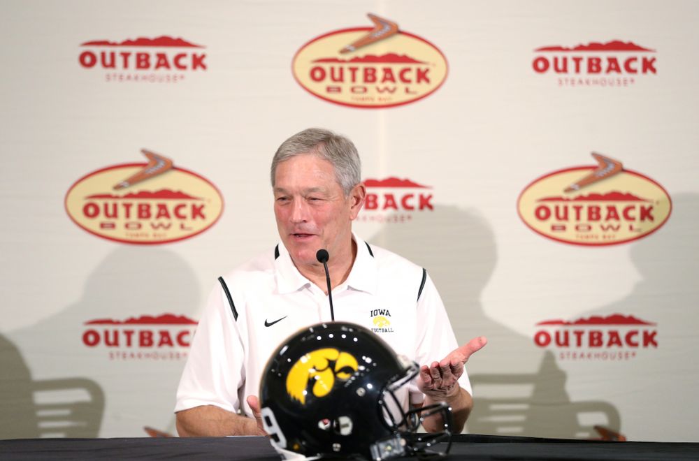 Iowa Hawkeyes head coach Kirk Ferentz answers questions during the Outback Bowl coach's press conference Saturday, December 29, 2018 in Tampa, FL. (Brian Ray/hawkeyesports.com)