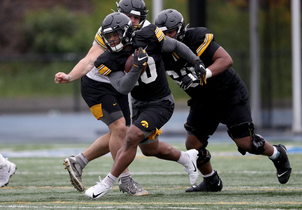 Iowa Hawkeyes running back Mekhi Sargent (10) during practice Monday, December 23, 2019 at Mesa College in San Diego. (Brian Ray/hawkeyesports.com)