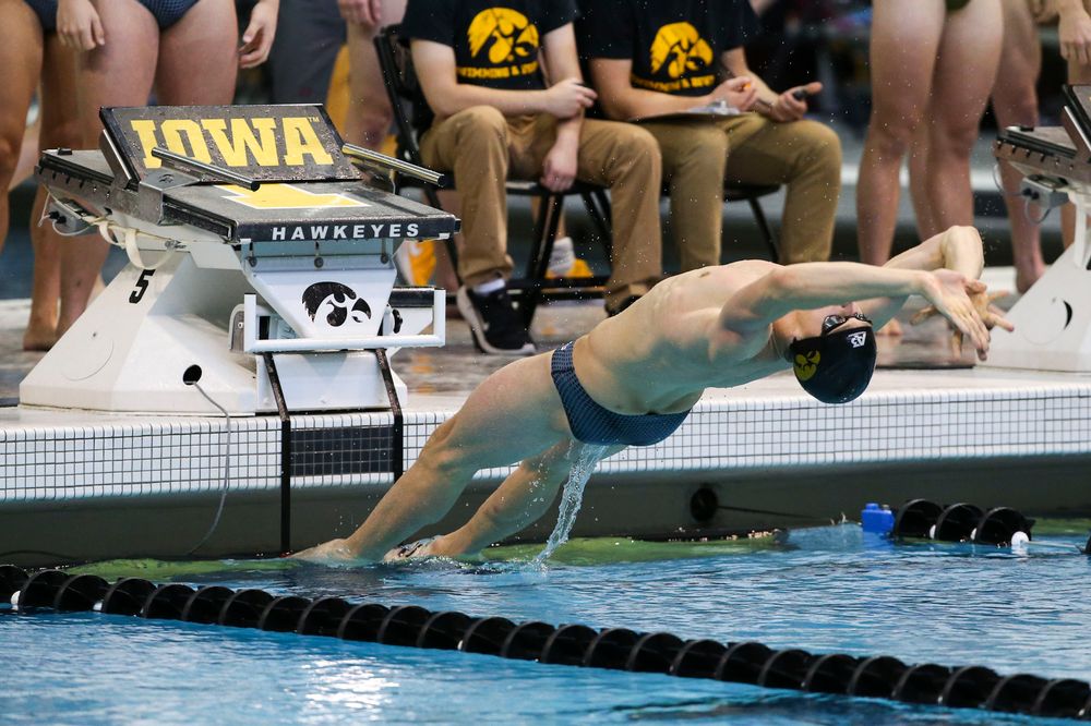 Iowa’s John Colin during Iowa swim and dive vs Minnesota on Saturday, October 26, 2019 at the Campus Wellness and Recreation Center. (Lily Smith/hawkeyesports.com)