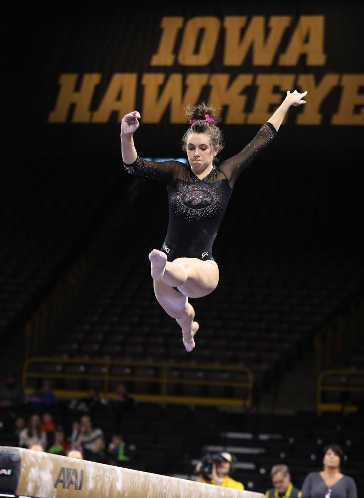 Iowa's Bridget Killian competes on the beam during their meet against the Minnesota Golden Gophers Saturday, January 19, 2019 at Carver-Hawkeye Arena. (Brian Ray/hawkeyesports.com)