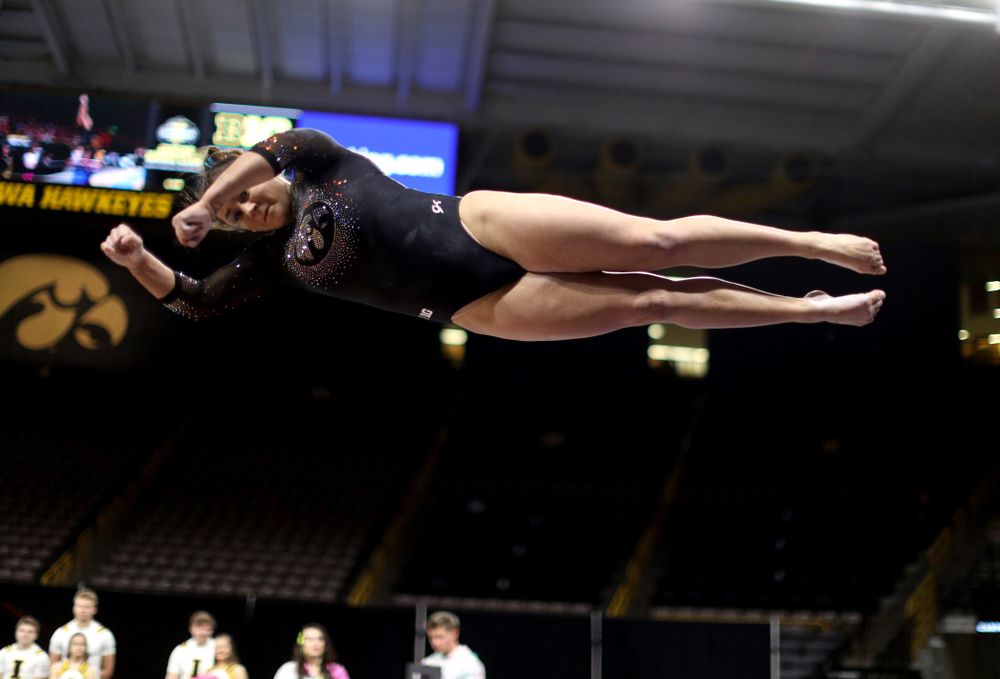 Iowa’s Daniela Castillo competes on the vault against Michigan Friday, February 14, 2020 at Carver-Hawkeye Arena. (Brian Ray/hawkeyesports.com)
